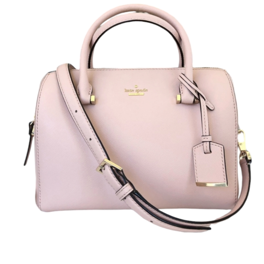 NWOT Kate Spade Blush Pink Crosshatch Leather Satchel Handbag w/ Crossbody Strap